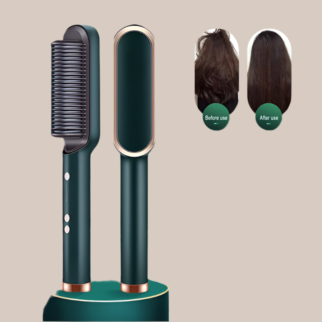 Brosse Lissante & Chauffante 2-en-1 – Lissage & Boucles Instantanés