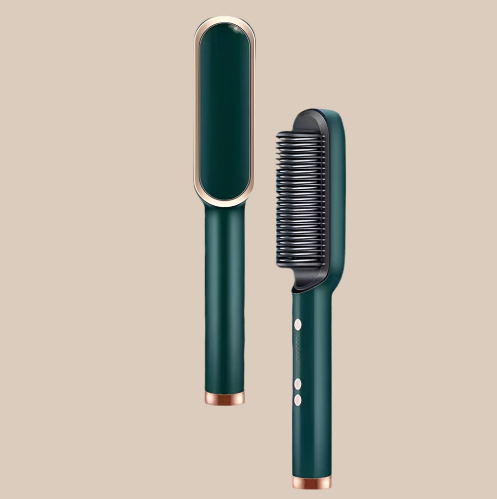Brosse Lissante & Chauffante 2-en-1 – Lissage & Boucles Instantanés